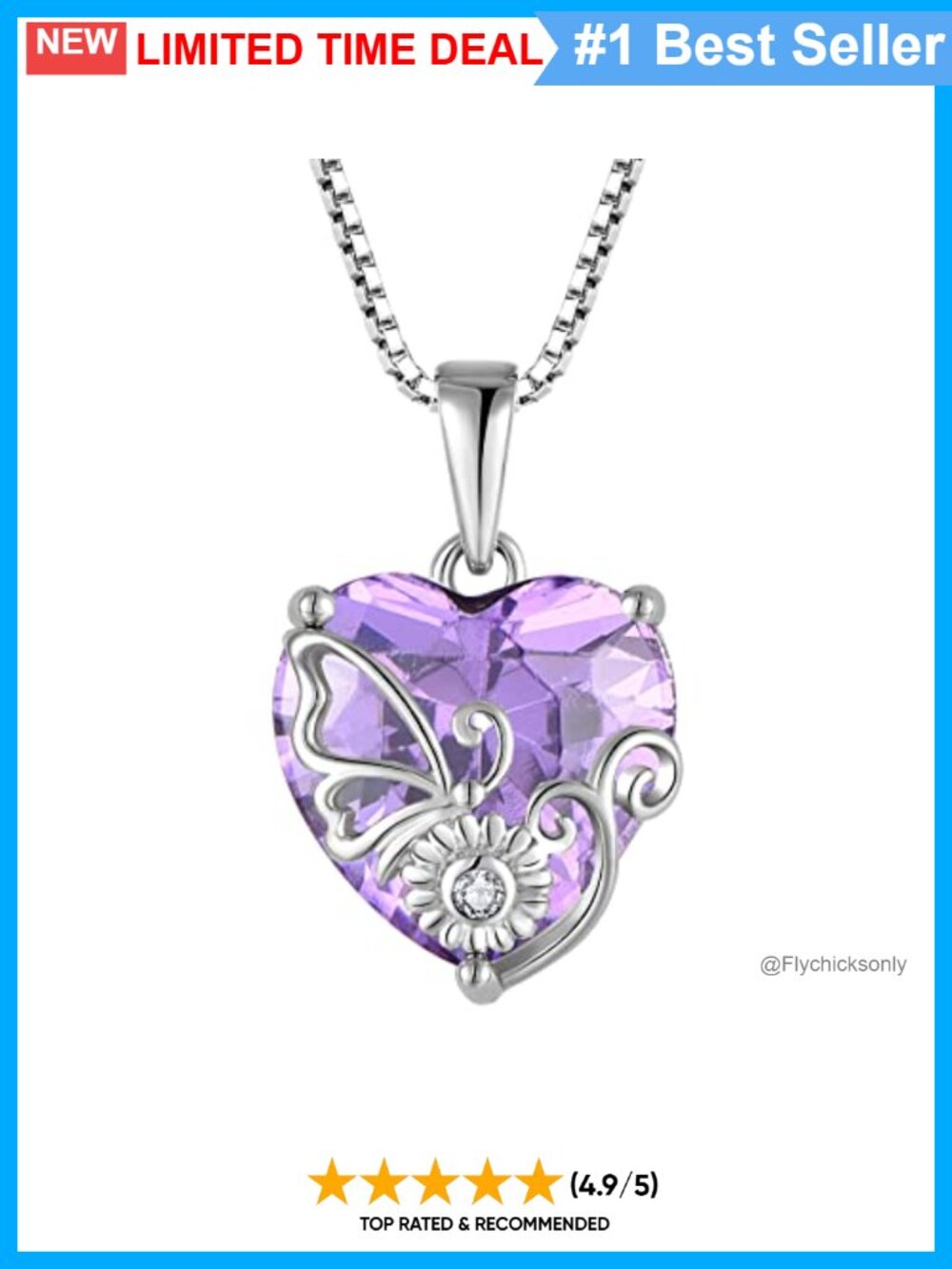 925 Sterling Silver Heart Birthstone Pendant Necklace with Cubic Zirconia